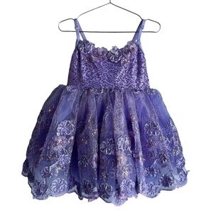 Girls Purple Princess Dress 4T 5T Sequin Tulle Bodysuit Dance Recital Party EUC